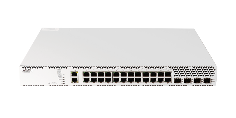 Ethernet-коммутатор MES3300-24, 24 порта 10/100/1000BASE-T, 4 порта 10GBASE-R (SFP+)/1000BASE-X (SFP), L3, 2 слота для модулей питания